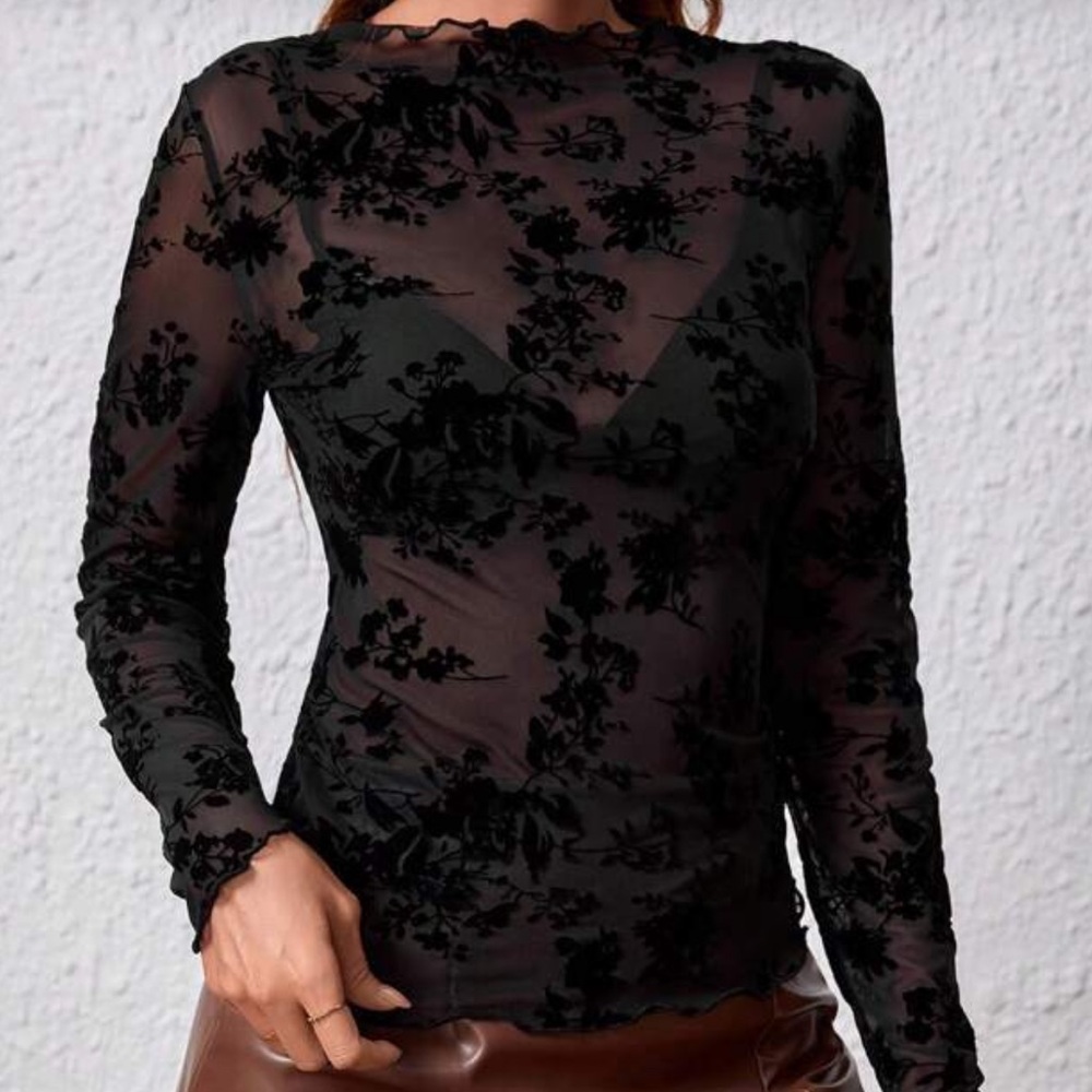 Black Floral Mesh Fabric
